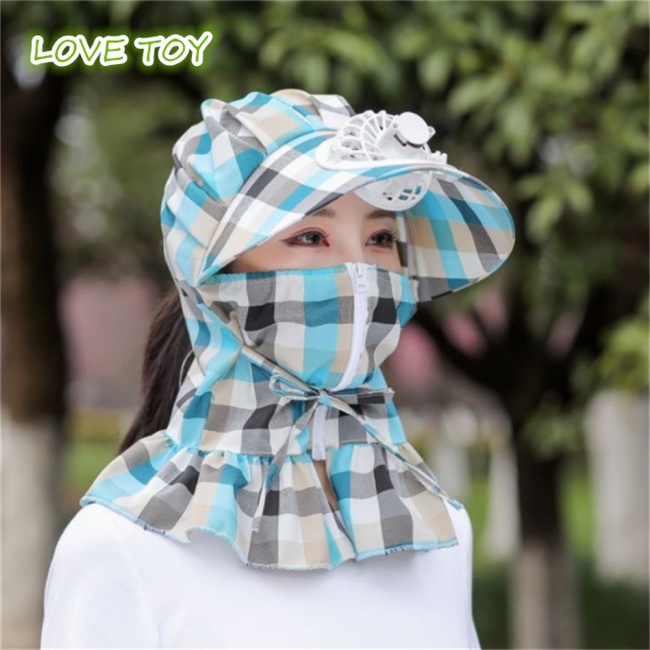 Mũ Vành Rộng Chống Nắng Bằng Cotton Có Quạt Và Dây Đeo Bảo Vệ Chống Tia Uv Dành Cho Nữ Đi Ngoài Trời