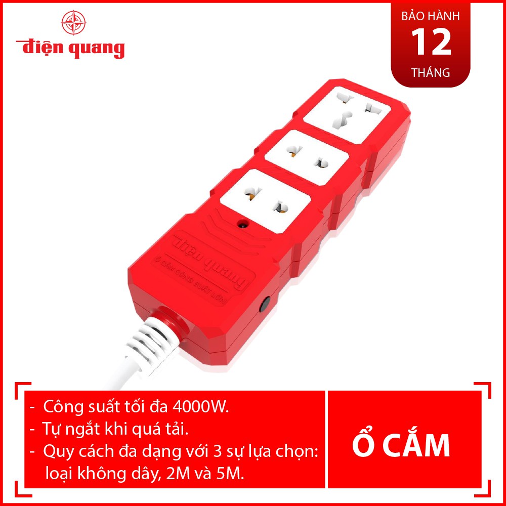 Ổ cắm Công suất lớn Điện Quang ĐQ ESKHP 2M (3 lỗ, dây 2m)