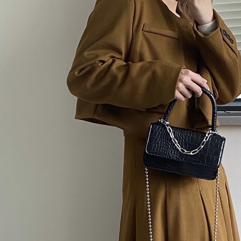 Túi Xách Đeo Chéo, Túi Đeo Vai Da Cá Sấu Phối Dây Xích Thời Trang Hình Chữ Nhật Trendy