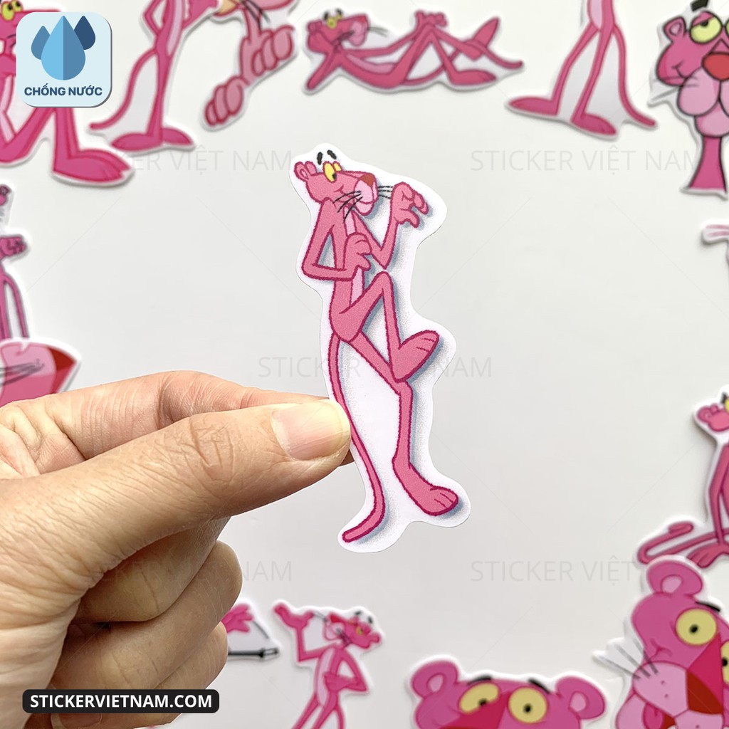 Bộ sticker Báo Hồng - Pink Panther decal hình dán chống nước trang trí xe, laptop, nón bảo hiểm