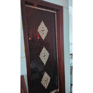 Mành rèm hạt gỗ bồ đề mẫu 3 trám dọc (( Nền nâu, họa tiết trám trắng ))