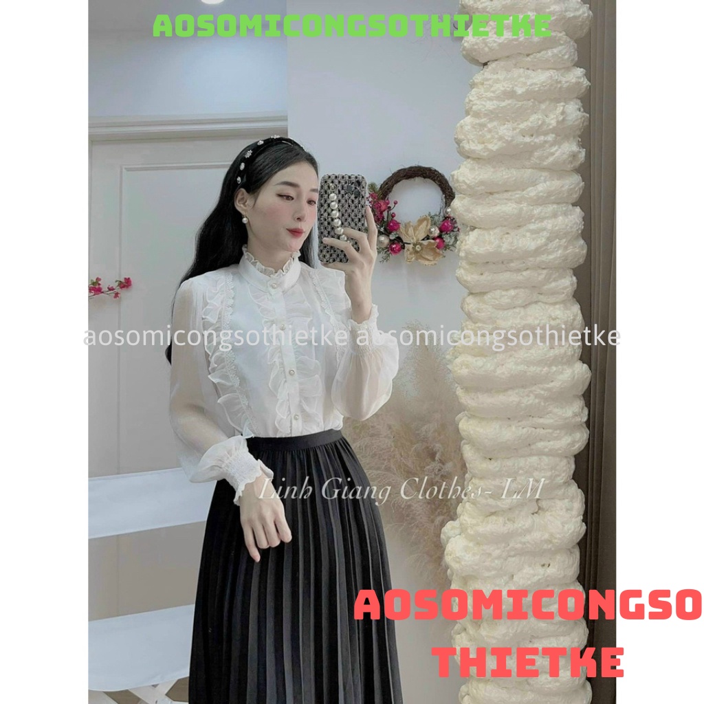 áo sơ mi tơ 2 lớp , áo sơ mi tay bồng nút ngọc hàng QCCC loại 1 A0008 kaca aosomicongsothietke
