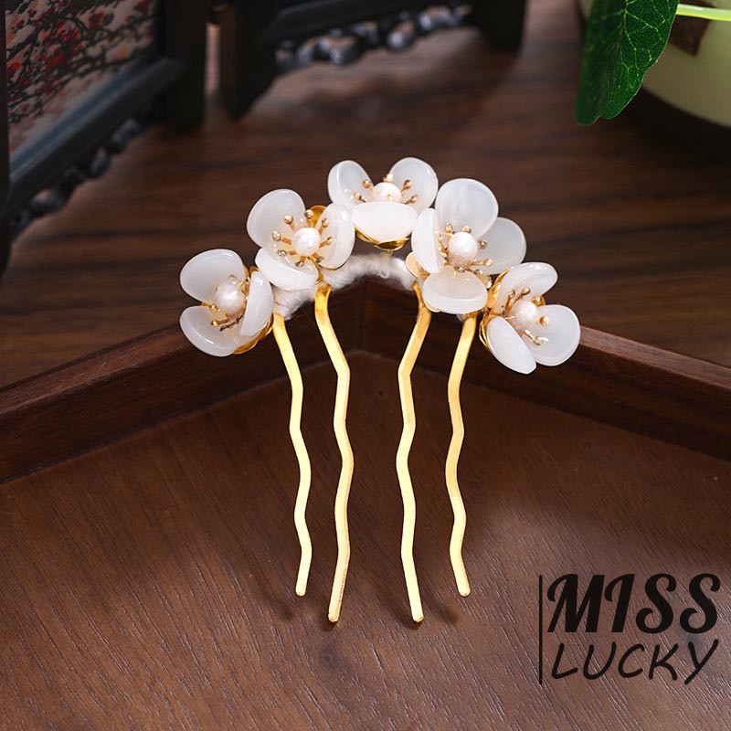 Kẹp tóc trang trí hình hoa đính ngọc trai đẹp mắt cho nữ
