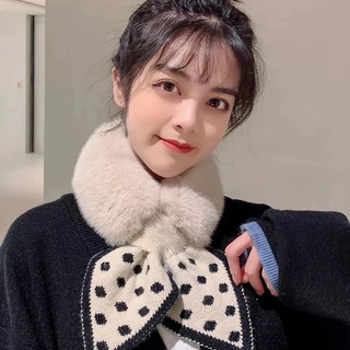 Khăn quàng cổ lông dày big bunny buộc nơ ấm áp
