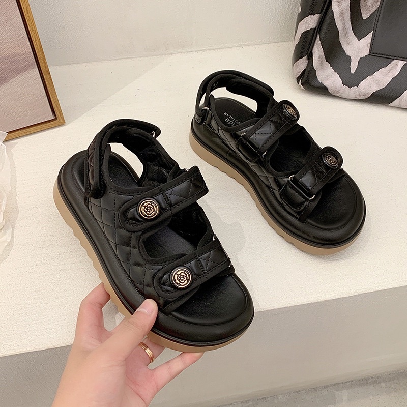 Sandal nữ da chỉ trần quai Chàm 4cm kiểu dáng hàn quốc