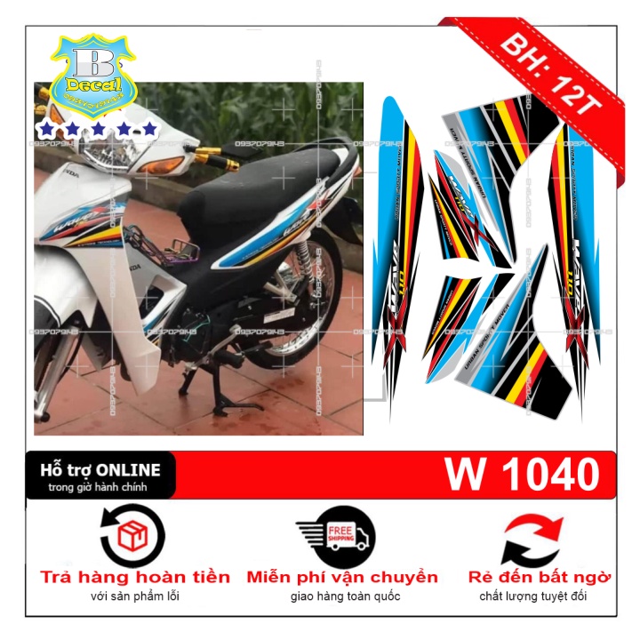 ( Quí khách vui lòng mang ra tiệm cho thợ dán ) Tem wave X 2017 trắng xanh