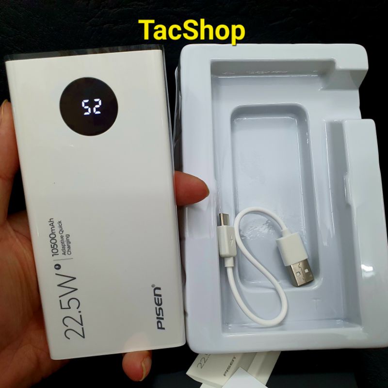 Pin dự phòng Pisen TS-D314 dung lượng 10500mAh hỗ trợ sạc nhanh QC 3.0 và PD 22.5W - tích hợp màn hình LCD