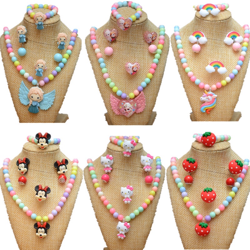 Bộ Trang Sức Vòng Cổ / Nhẫn / Bông Tai Hình Kỳ Lân Elsa Sofia Thời Trang Cho Bé Gái