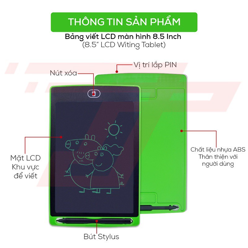 Bảng Viết Bảng Vẽ Điện Tử Thông Minh LCD Tự Động Xóa Thúc Đẩy Tư Duy Sáng Tạo Cho Bé  8.5 inch