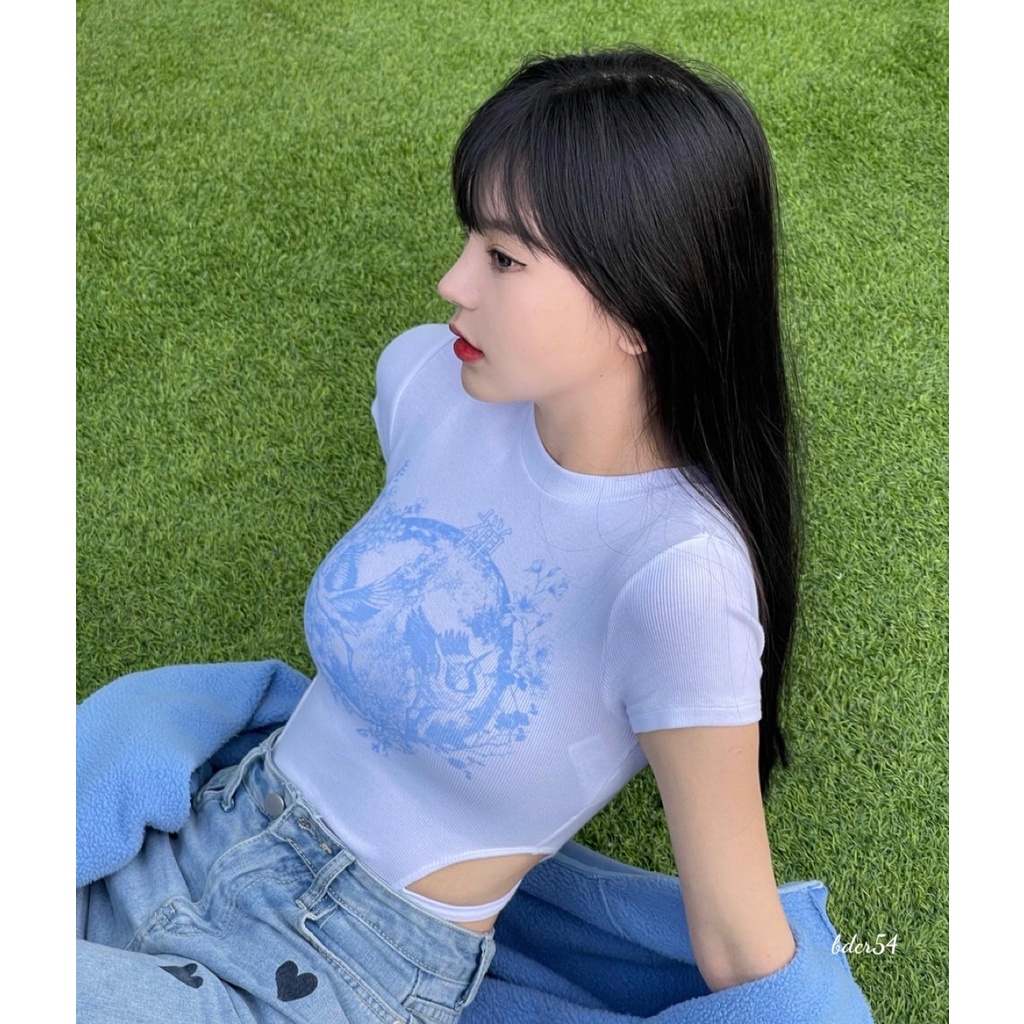 Áo bodysuit GINA khoét eo sexy in hình hot Tiktok Vải borip gân chất siêu đẹp, mịn MC23