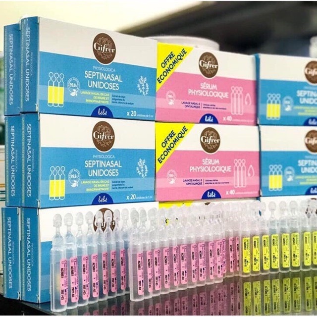 Hộp 40 tuýp nước muối sinh lý Gifrer Pháp vệ sinh mắt mũi miệng hằng ngày cho bé
