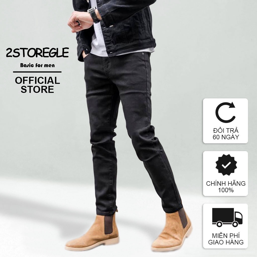 Quần Jean Nam Đen 2STOREGLE Dáng Ôm Slim Fit Chất Jean Cotton Co Giãn Nhẹ Vải Đẹp Ít Phai Màu