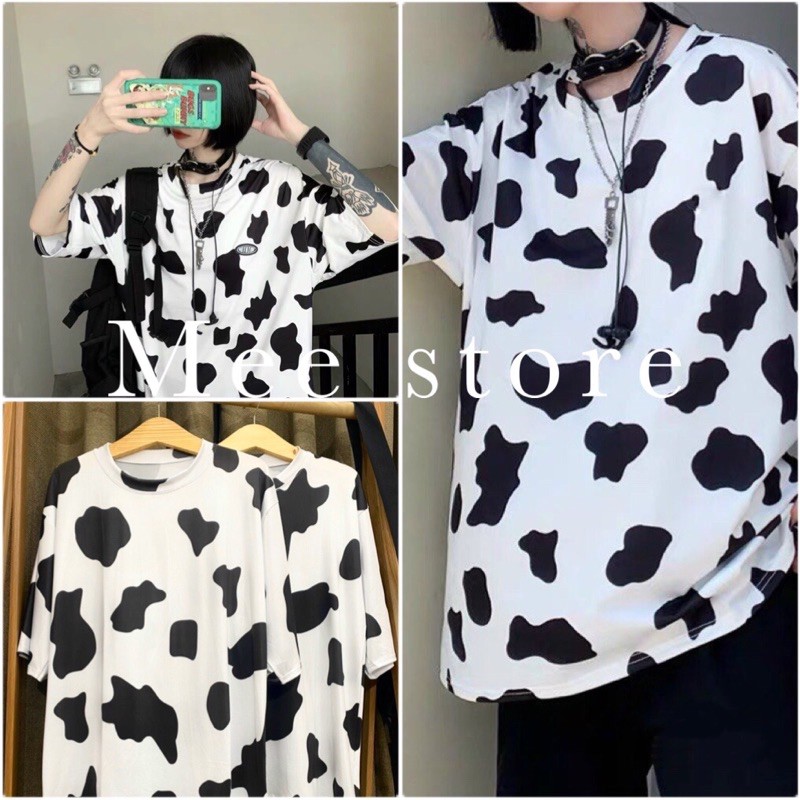 Áo thun unisex Phông Tay Lỡ Loang Màu Bò Sữa Dáng Rộng Nam Nữ