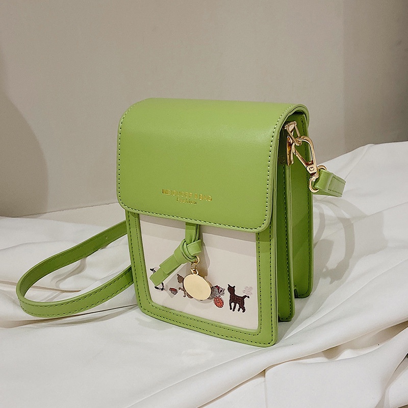 Túi đeo một bên vai IELGY hình vuông cỡ nhỏ in họa tiết hoạt hình phong cách Hàn Quốc thời trang dành cho nữ