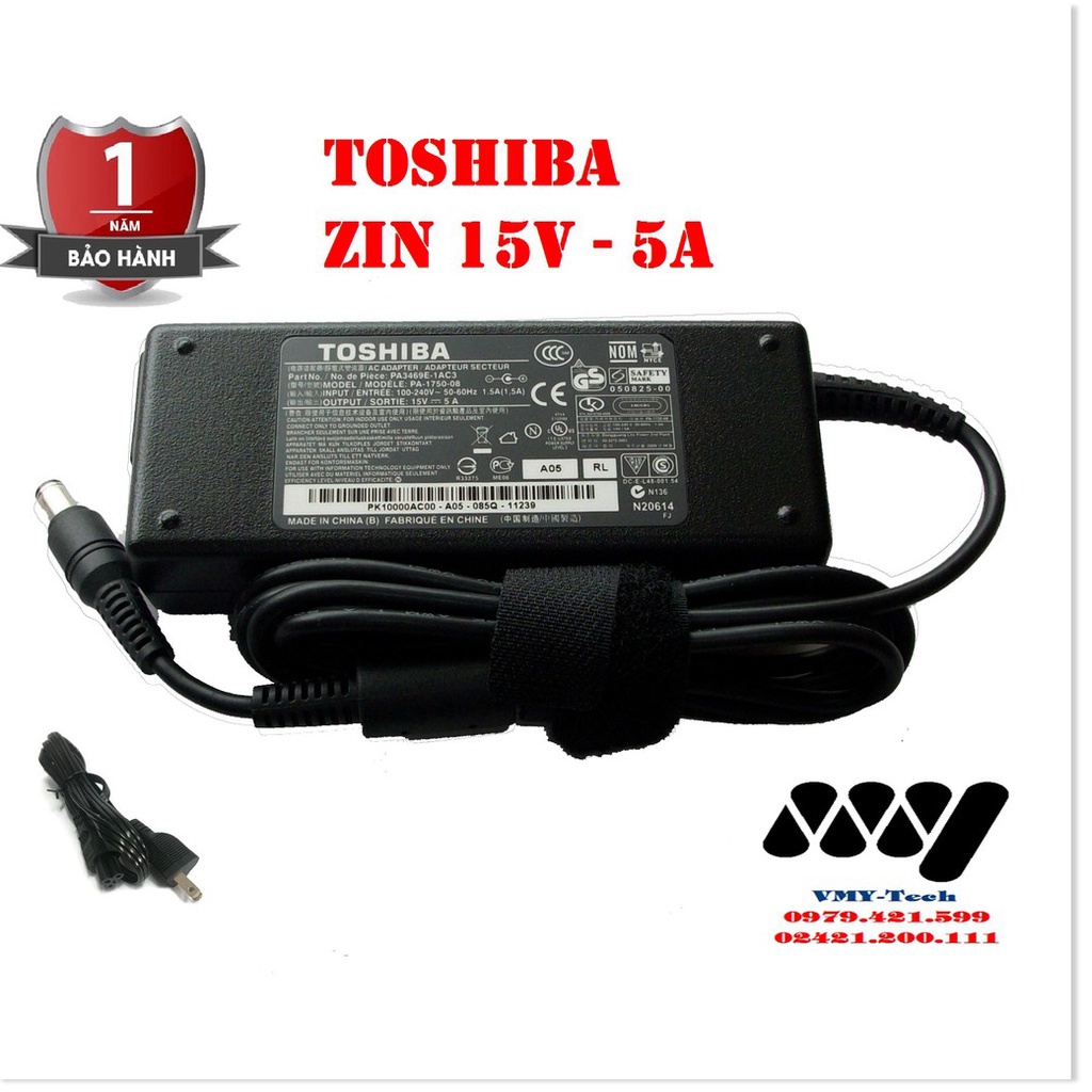 🔜 Sạc Nguồn Laptop Toshiba 15V - 5A Adapter - Kèm dây nguồn - NEW
