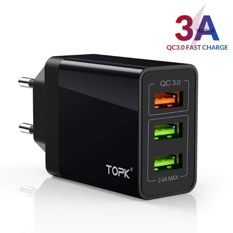 Củ Sạc Nhanh TOPK QC 3.0 (Quick Charge 3.0) - 3 Cổng USB