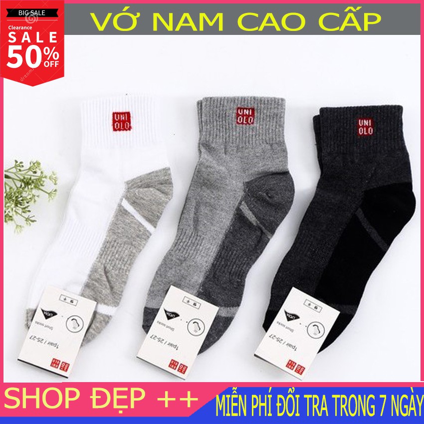 Set 10 đôi tất nam cổ trung Uni, 3 màu xám, đen, trắng, chống hôi chân