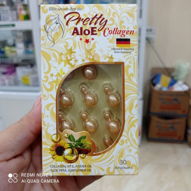 Viên vitamin E bôi dưỡng trắng da Pretty Aloe Collagen hộp 30 viên
