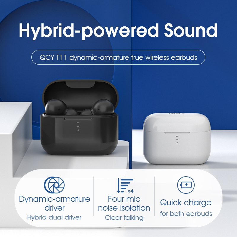 QCY T11 Bluetooth TWS Wireless Earphone with Mics Noise Isolation Quick Charge | BigBuy360 - bigbuy360.vn