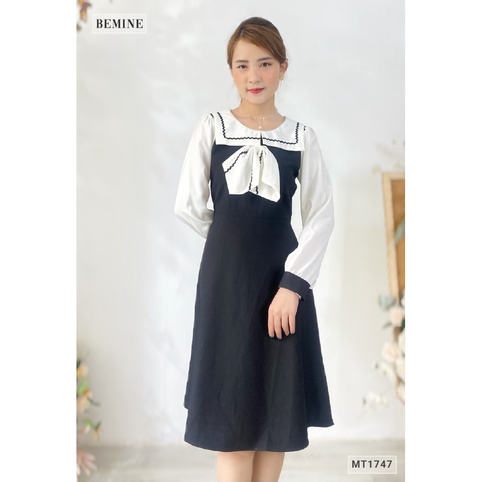 Đầm cổ vuông thủy thủ tay dài phối BEMINE MT1747DEN | BigBuy360 - bigbuy360.vn