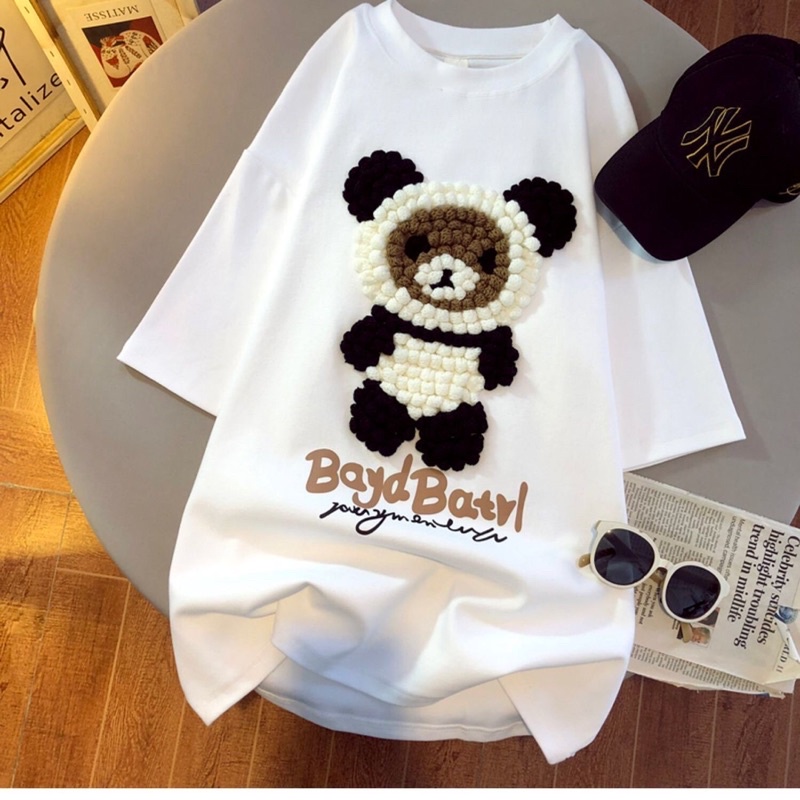 ÁO PHÔNG NỮ FORM THỤNG HÌNH GẤU TRÚC THÊU NỔI