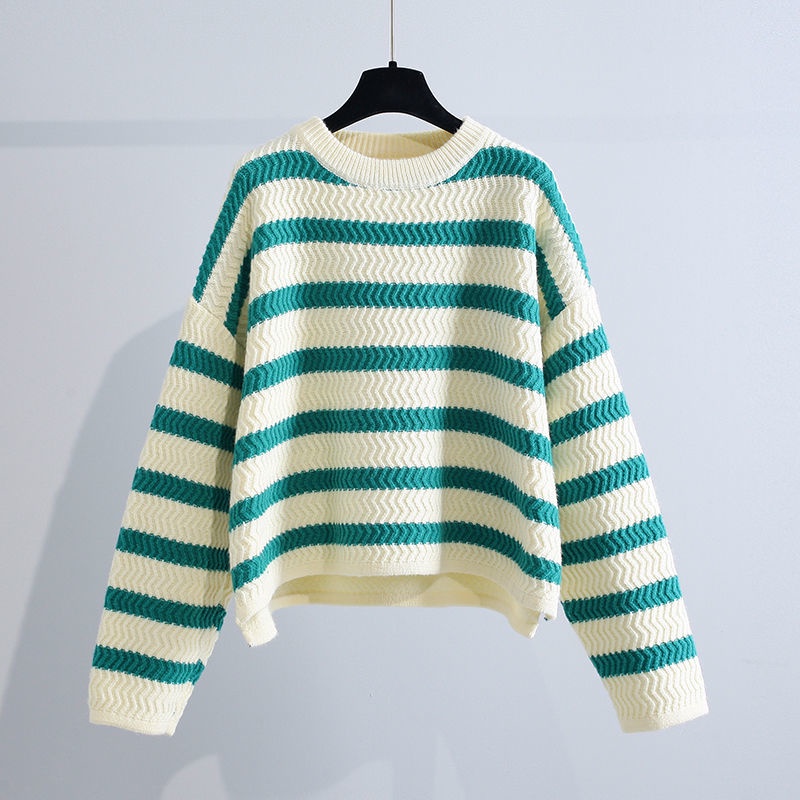 Áo Len Chui Đầu Dáng Rộng Họa Tiết Kẻ Sọc Thời Trang Mùa Thu Phong Cách Hàn Quốc Cho Nữ