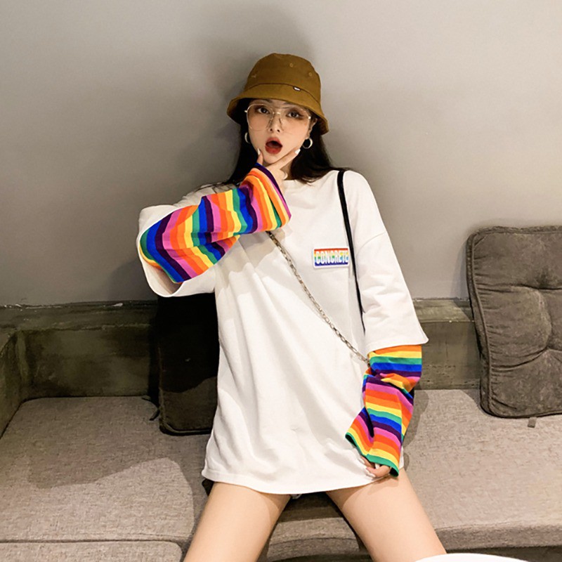 Women Loose Round Collar Stripes Print Loose Long Sleeve T-Shirt