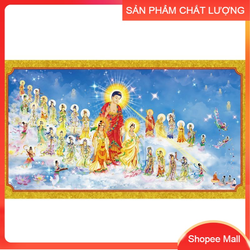 Tranh thêu Tây phương cực lạc thánh chúng a di đà LP5060 kích thước 113*63cm [Hàng chính hãng]
