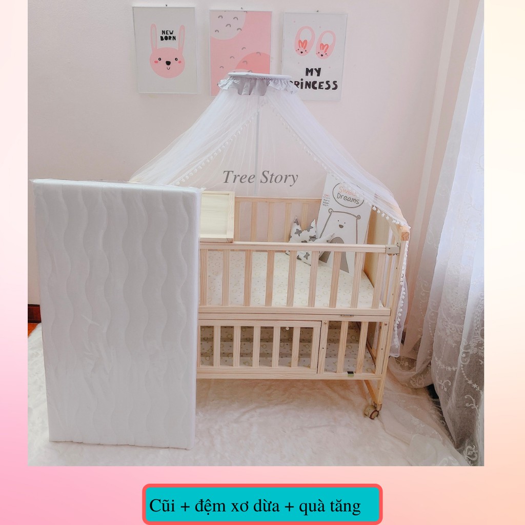 Nôi cũi đa năng 6 chế độ trọn bộ, quây cũi thiết kế Tree Story