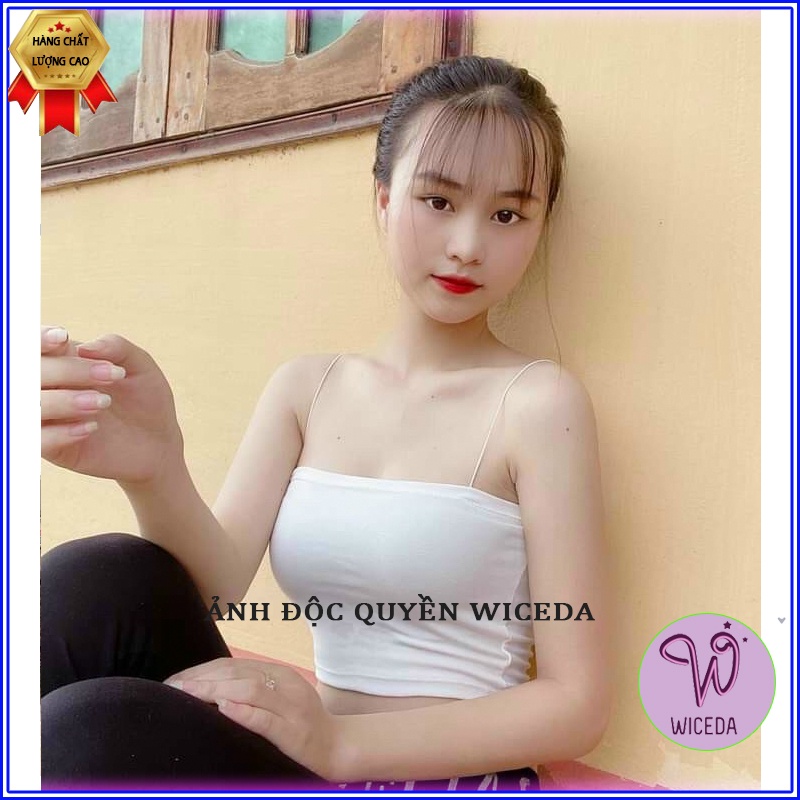 Áo 2 dây nữ cotton sợi bún,áo hai dây croptop thun gân mịn,mát 2 màu đen trắng T203 | BigBuy360 - bigbuy360.vn