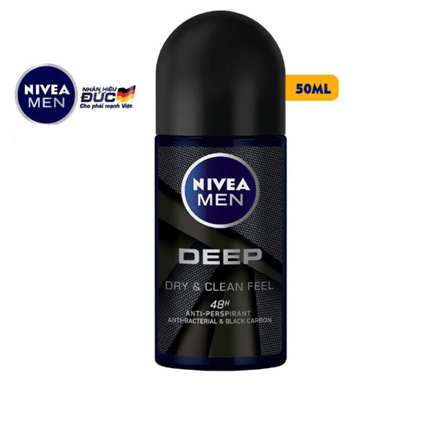 Lăn ngăn mùi NIVEA MEN Deep than đen hoạt tính (50ml) - 80031 [ NEW ]