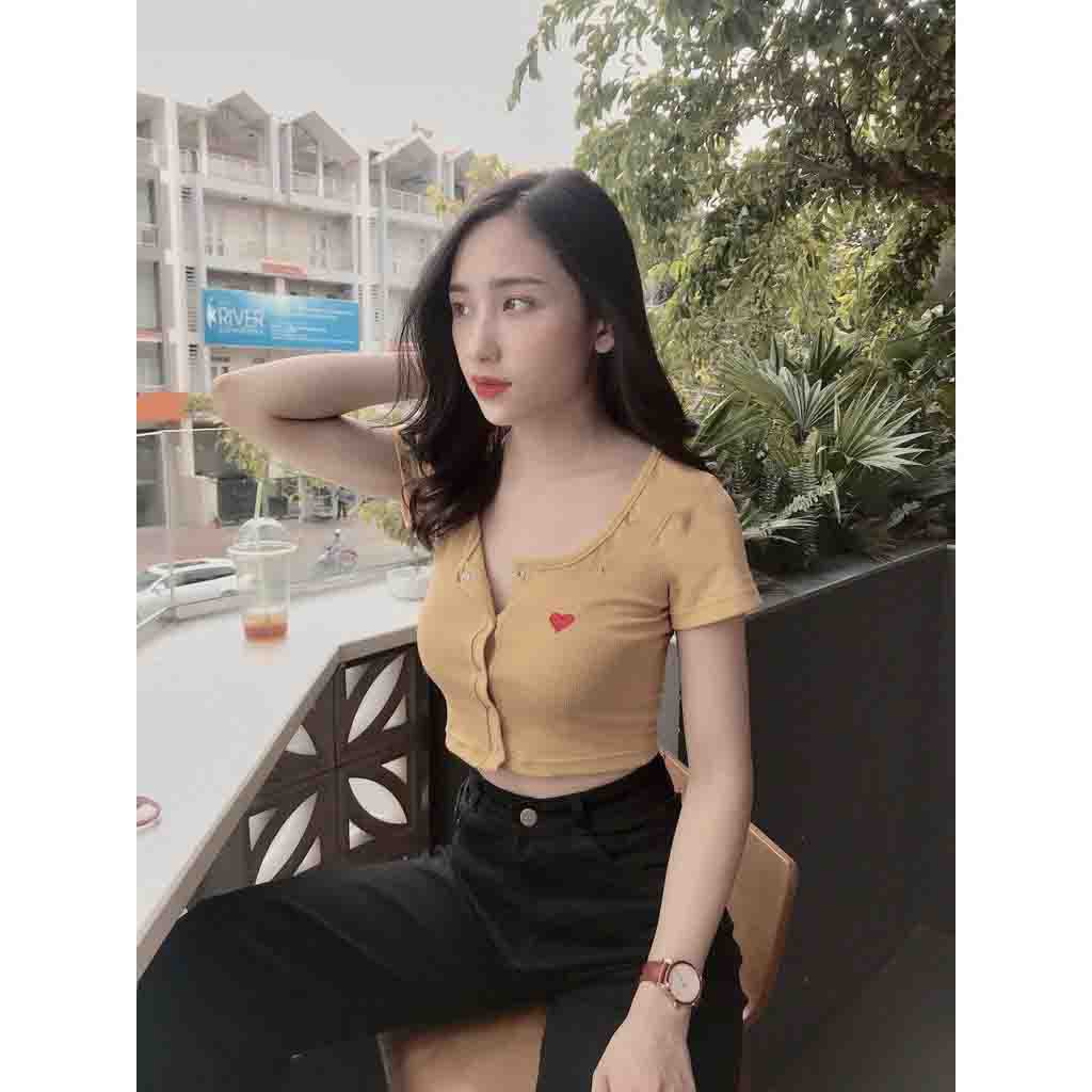 Áo croptop nút thêu trái tim xinh N12061