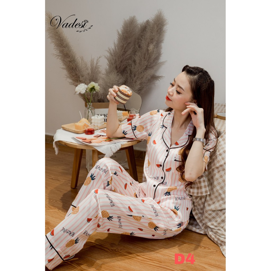 Đồ Ngủ Nữ Bộ Pijama Quần Dài Tay Ngắn Mặc Nhà Lụa Cao Cấp Họa Tiết Đẹp Thoáng Nhẹ Mát Mềm - DC01