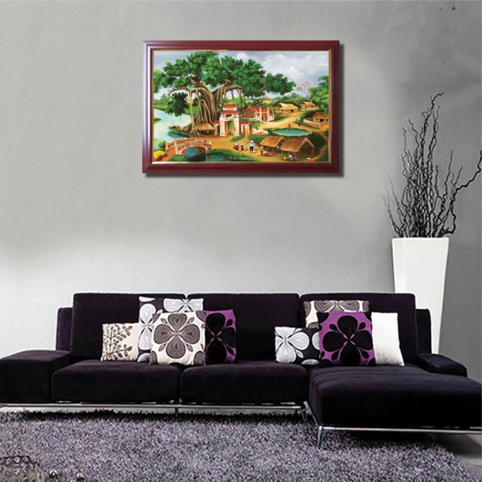 1.Tranh canvas đồng quê, quê hương việt nam, khung a3, tranh việt, đồng lúa, làng quê việt nhiều mẫu