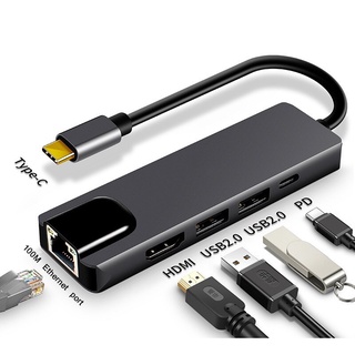Cáp USB Type-C Ra 5 Cổng HDMI 4K, USB 2.0 Và Ethernet RJ45