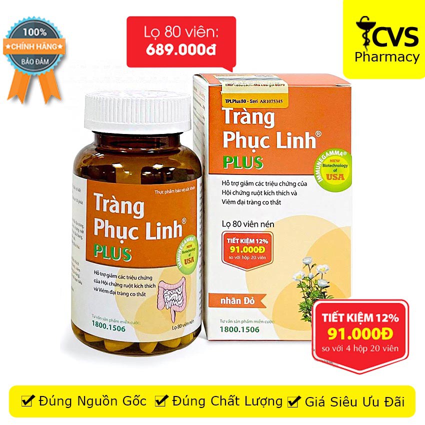 Tràng phục linh plus (Hộp 1 lọ 80 viên) - Giải pháp hỗ trợ cho đại tràng co thắt và kích thích ruột - cvspharmacy