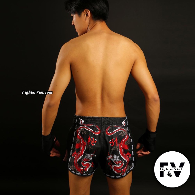 Quần TUFF Muay Thai Boxing Shorts New Retro Style  Black Chinese Dragon