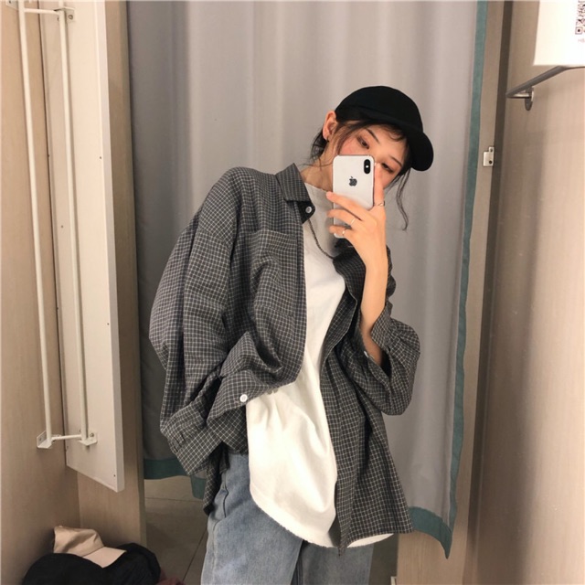 [Order] Sơ mi kẻ ô nhỏ ulzzang oversize