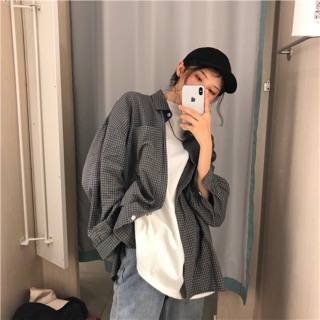 Sơ mi kẻ ô nhỏ ulzzang oversize