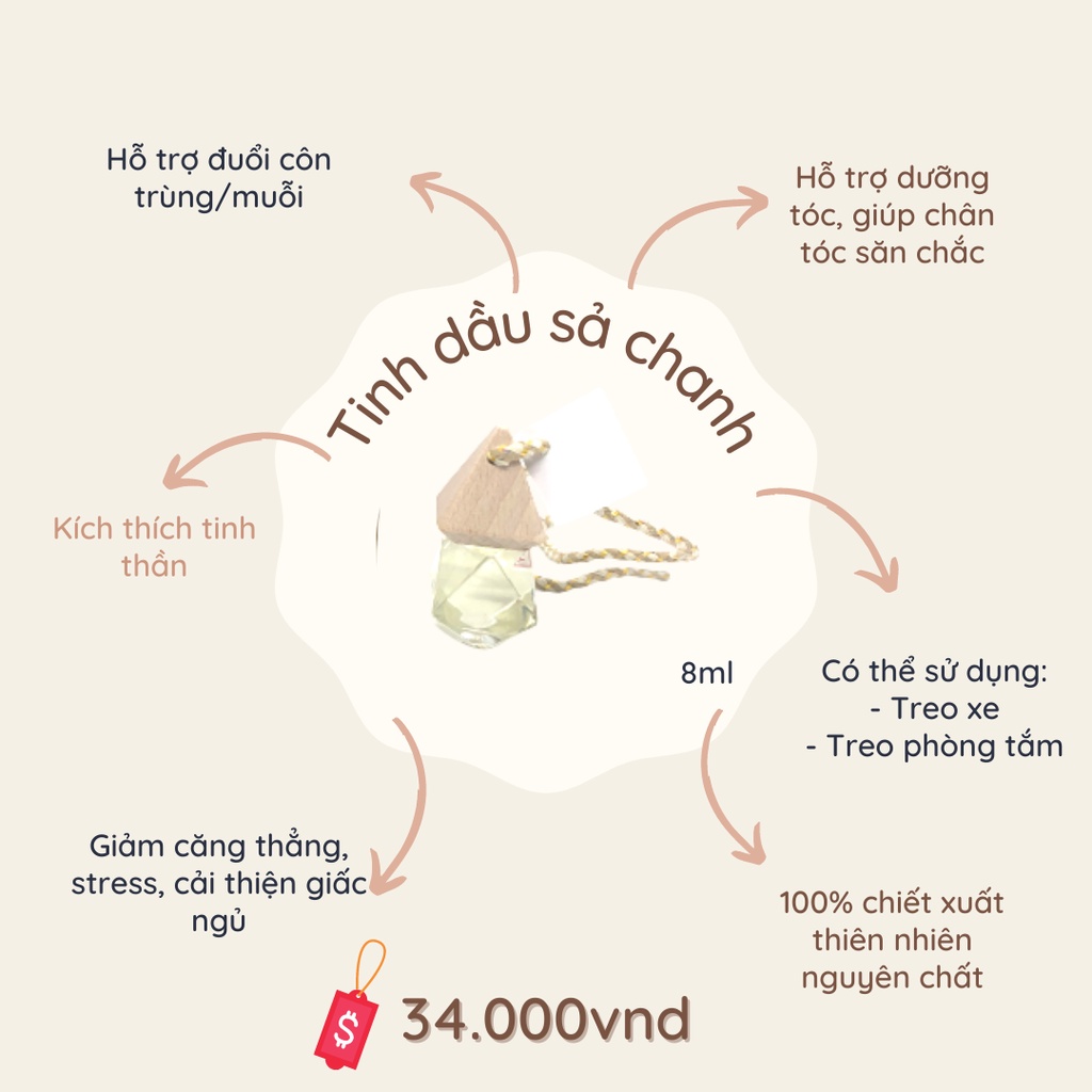 YU CHERRY | Tinh dầu lọ treo hương Sả Chanh 8ml, có thể treo oto, phòng ngủ, phòng tắm - BTD008