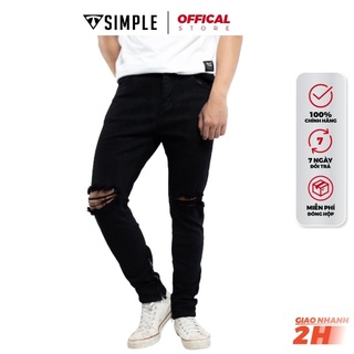 Quần Jean Nam TSIMPLE slim rách gối chất co giãn cao cấp màu Đen