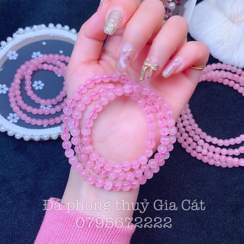 Vòng tay hồng phong thuỷ ( rose quartz ) kiểm định