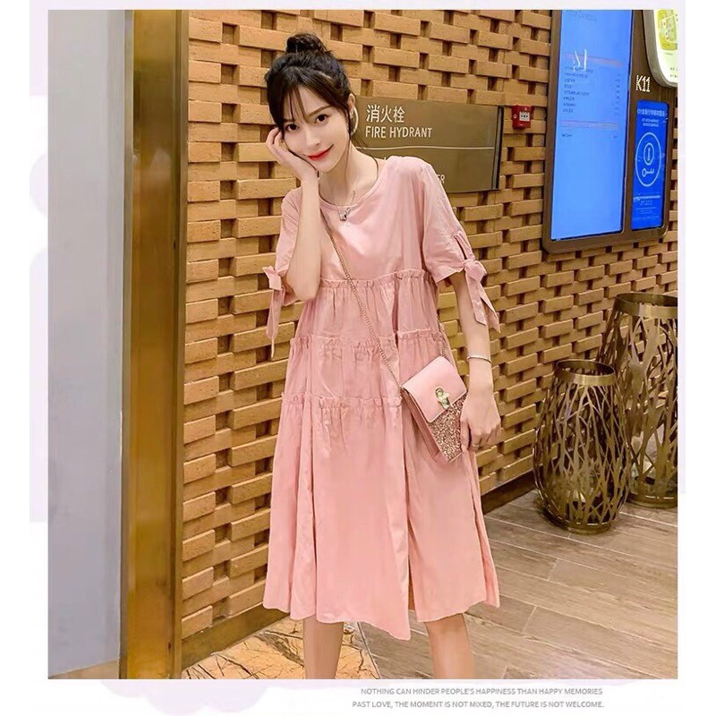 🎯 Đầm BabyDoll Hồng Tay Thắt Nơ
