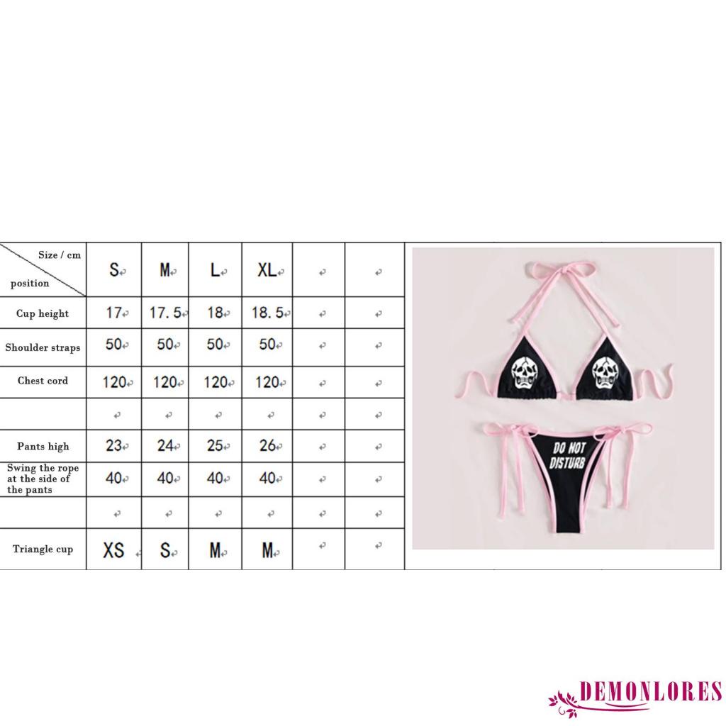 Set bikini 2 mảnh gồm áo ngực có mút đệm in hình đầu lâu kèm quần lót thời in chữ vui nhộn thời trang cá tính cho nữ