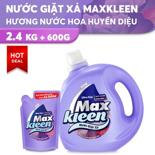 Nước giặt xả Maxkleen Hương Nước Hoa Huyền Diệu: 1 Chai 2.4kg + 1 Túi 600g