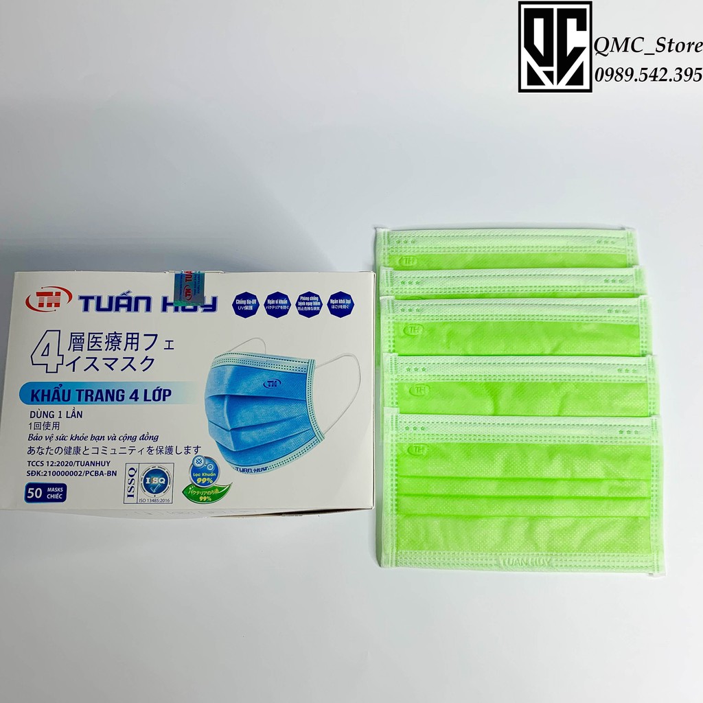 <Hot> Khẩu trang y tế 4 lớp kháng khuẩn màu xanh lá, hộp 50c #QMC | BigBuy360 - bigbuy360.vn