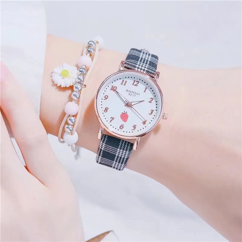 Đồng hồ nữ chống thấm nước họa tiết caro màu dạ quang phong cách hàn quốc