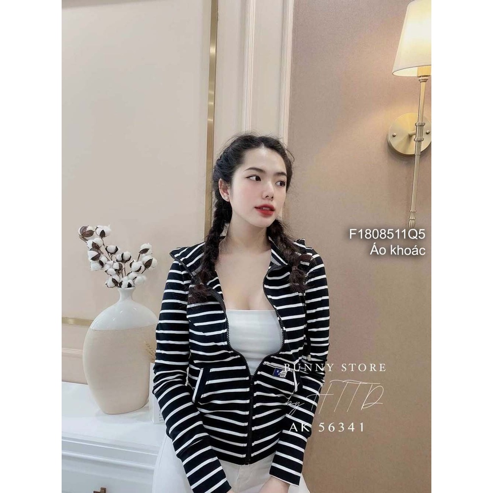 Áo khoác thun gân sọc kéo khóa tay dài!