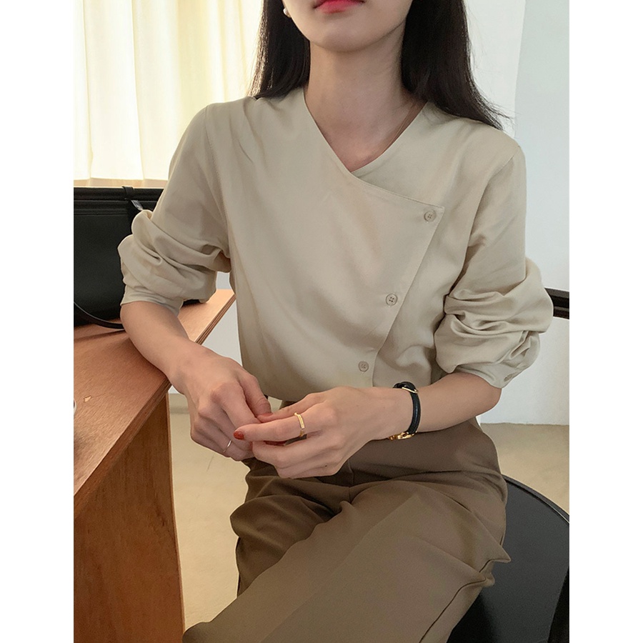 Áo Sơ Mi Dài Tay Hai Màu Phong Cách Pháp Đơn Giản Hàng Mới