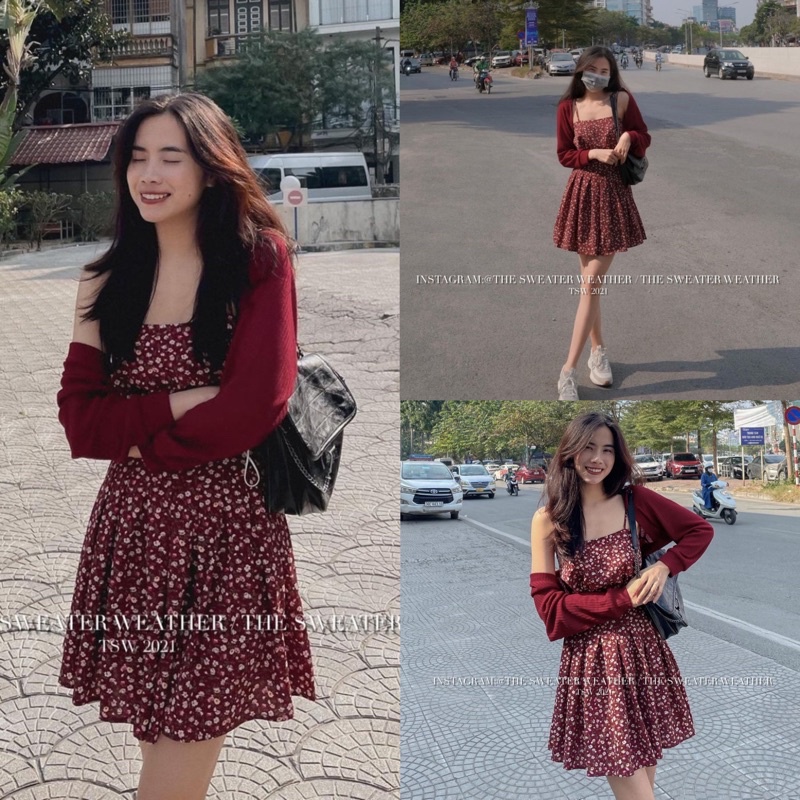 [Ảnh thật/Video] SET VÁY HOA 2 MÓN gam màu kiểu retro gồm váy hoa ngắn và cardigan lửng tone màu cực xinh | BigBuy360 - bigbuy360.vn